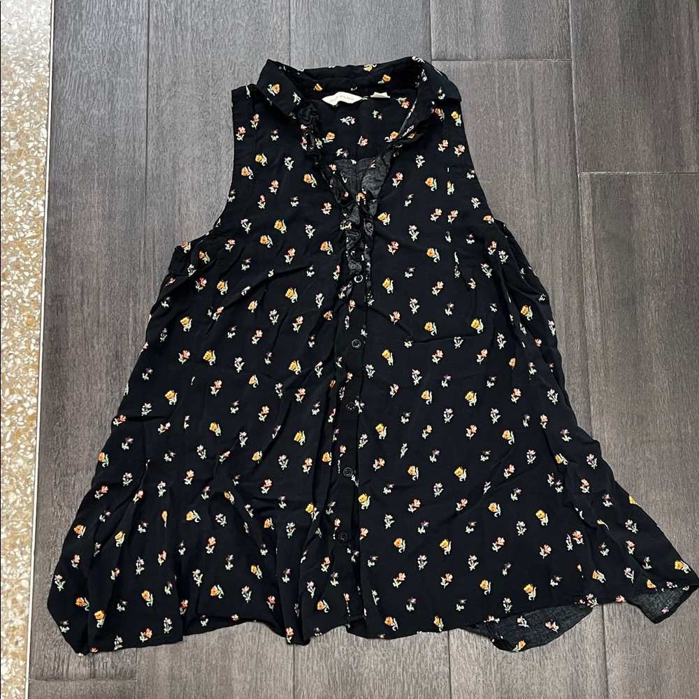 Sleeveless Black Floral Button-Front Women's dress